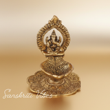Aluminium Metal Ganesh Diya with Swastik Engraving – Gold Plated Hath Deepak Ganesh Statue for Home Decor & Auspicious Puja (Glossy Finish, Made in India)