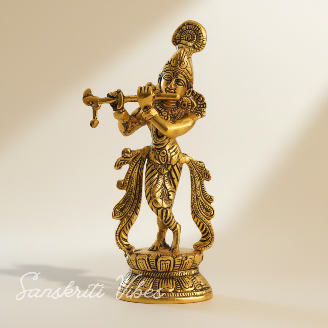 Lord Krishna Metal Statue – Decorative Showpiece for Home Temple & Pooja by Sanskriti Vibes | Glossy Finish - Retail Maharaj