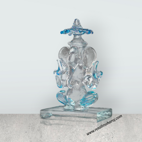 Ganesh Murti With Umbrella - 3.5 x 2 Inches | 2 In 1 Crystal Statue/ Ganpati Murti/ Vinayaka Statue for Pooja - Retail Maharaj