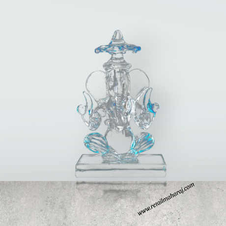 Ganesh Murti With Umbrella - 3.5 x 2 Inches | 2 In 1 Crystal Statue/ Ganpati Murti/ Vinayaka Statue for Pooja - Retail Maharaj