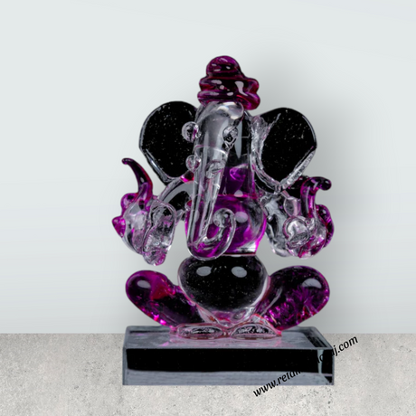 Ganesh Murti Sitting On Base - 2.5 x 1.5 Inches | 2In1 Crystal Statue/Ganpati Murti/ Vinayaka Statue for Pooja/ Assorted - Retail Maharaj