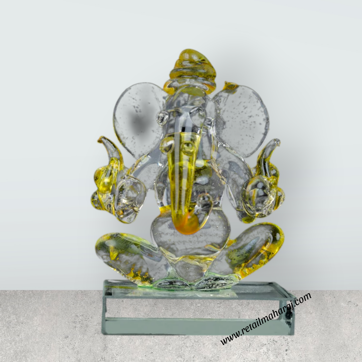 Ganesh Murti Sitting On Base - 2.5 x 1.5 Inches | 2In1 Crystal Statue/Ganpati Murti/ Vinayaka Statue for Pooja/ Assorted - Retail Maharaj