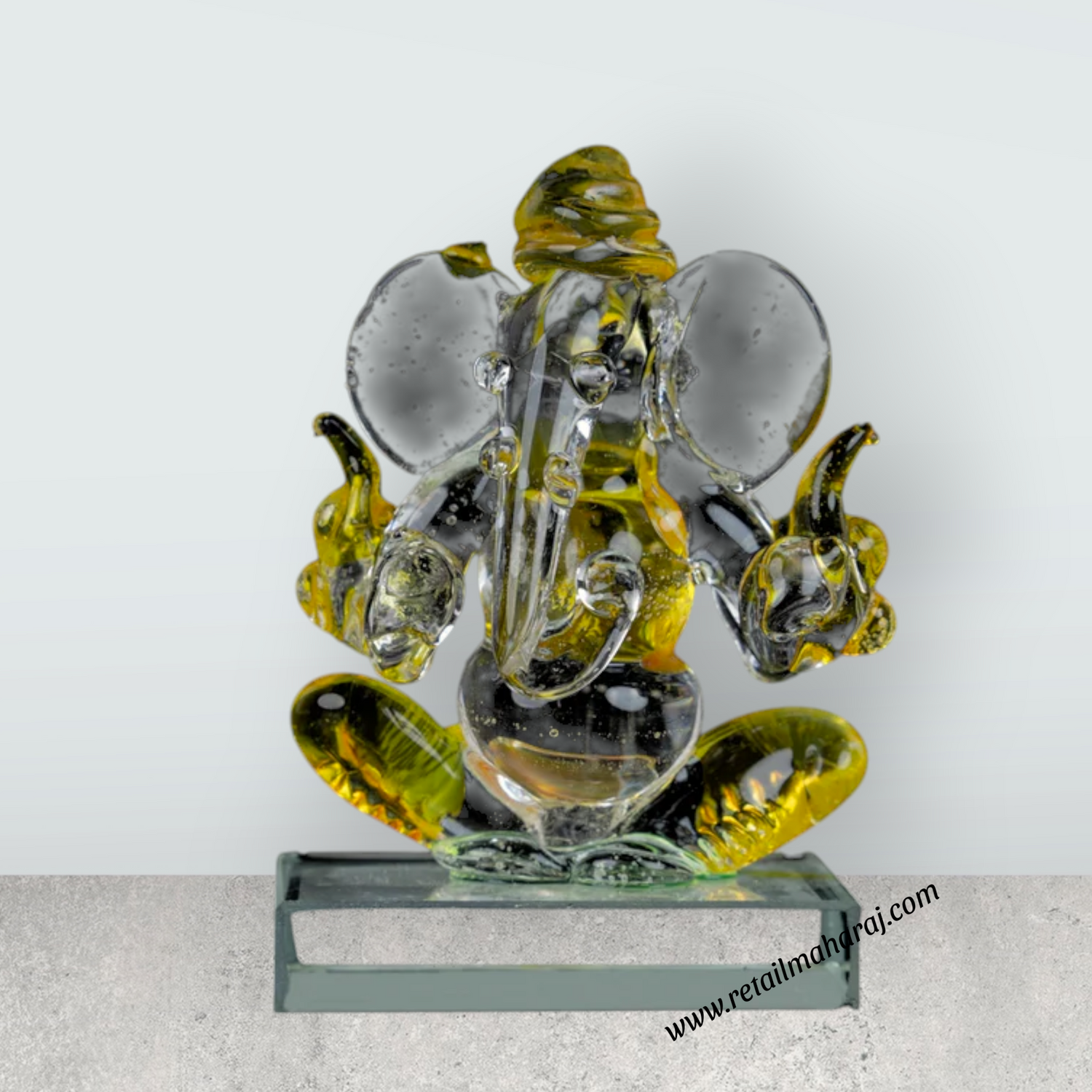 Ganesh Murti Sitting On Base - 2.5 x 1.5 Inches | 2In1 Crystal Statue/Ganpati Murti/ Vinayaka Statue for Pooja/ Assorted - Retail Maharaj