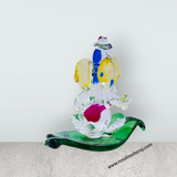 Ganesh with Leaf Statue - 2.75 x 3 Inches | Glass Ganesha Idol/ Vinayagar Statue for Home Decor