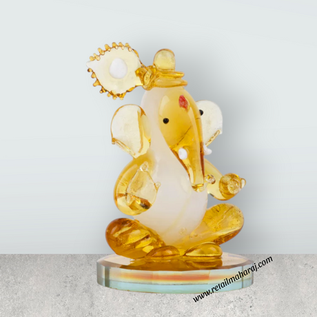 Ganesh Murti - 2.5 x 0.75 Inches | Crystal Ganpati Murti/ Sitting Vinayaka Statue for Pooja - Retail Maharaj