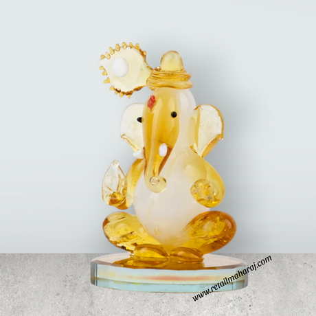 Ganesh Murti - 2.5 x 0.75 Inches | Crystal Ganpati Murti/ Sitting Vinayaka Statue for Pooja - Retail Maharaj
