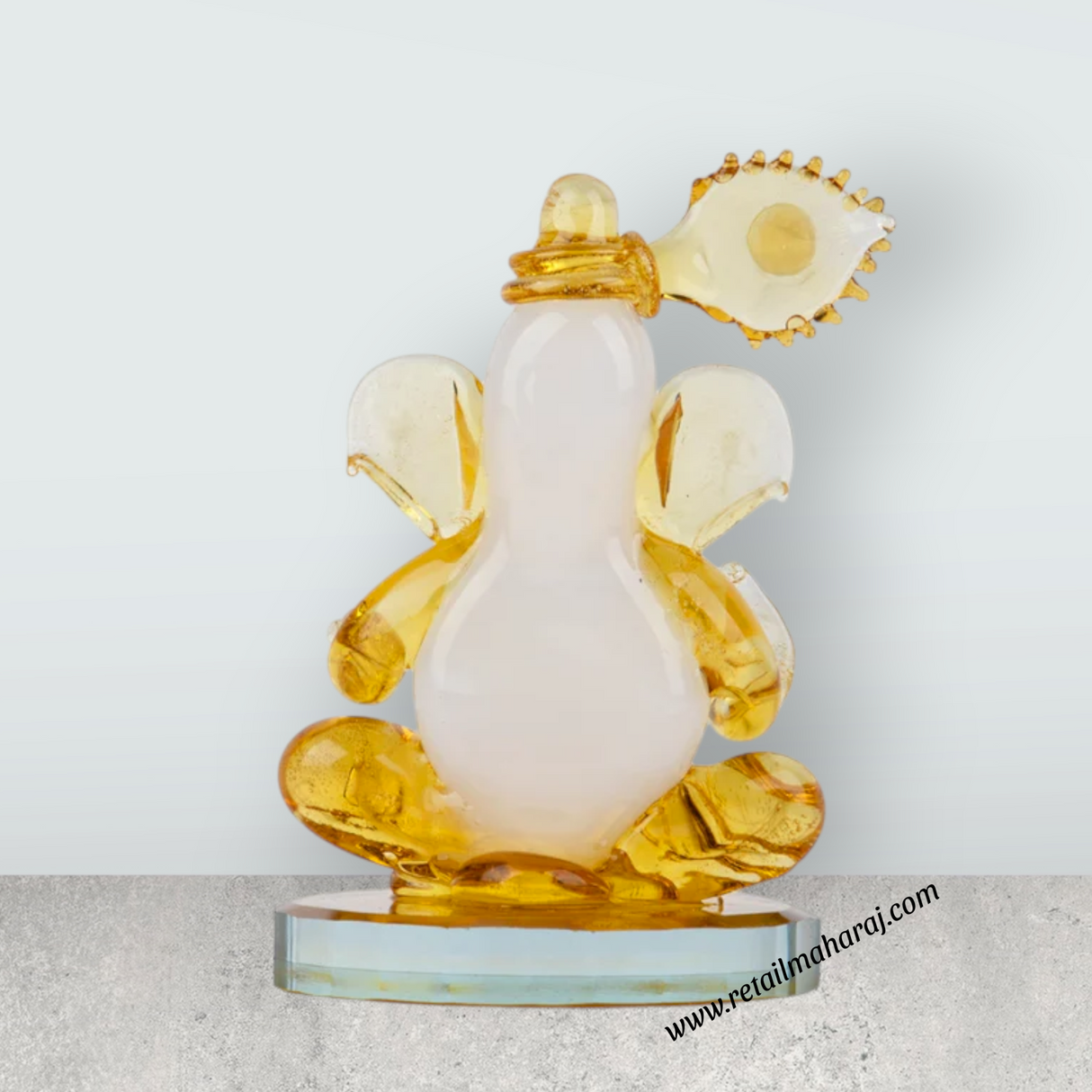 Ganesh Murti - 2.5 x 0.75 Inches | Crystal Ganpati Murti/ Sitting Vinayaka Statue for Pooja - Retail Maharaj