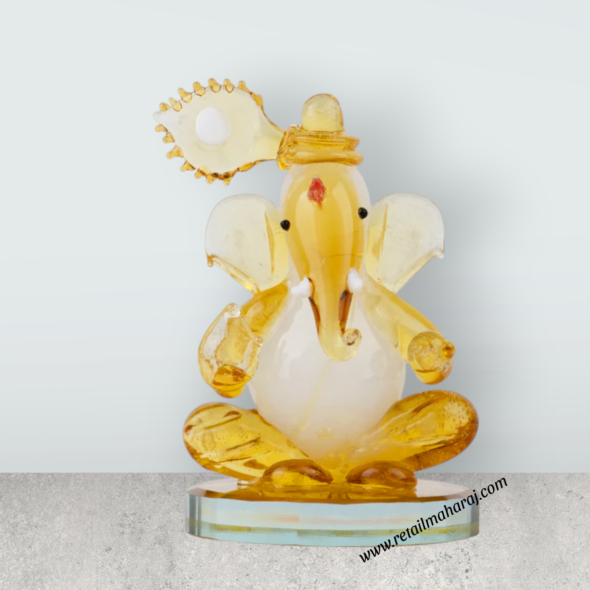 Ganesh Murti - 2.5 x 0.75 Inches | Crystal Ganpati Murti/ Sitting Vinayaka Statue for Pooja - Retail Maharaj
