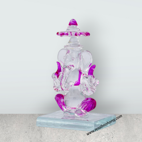 Ganesh Murti - 3.05 x 2.05 Inches | Crystal Ganpati Murti/ Sitting Vinayaka Statue for Pooja - Retail Maharaj