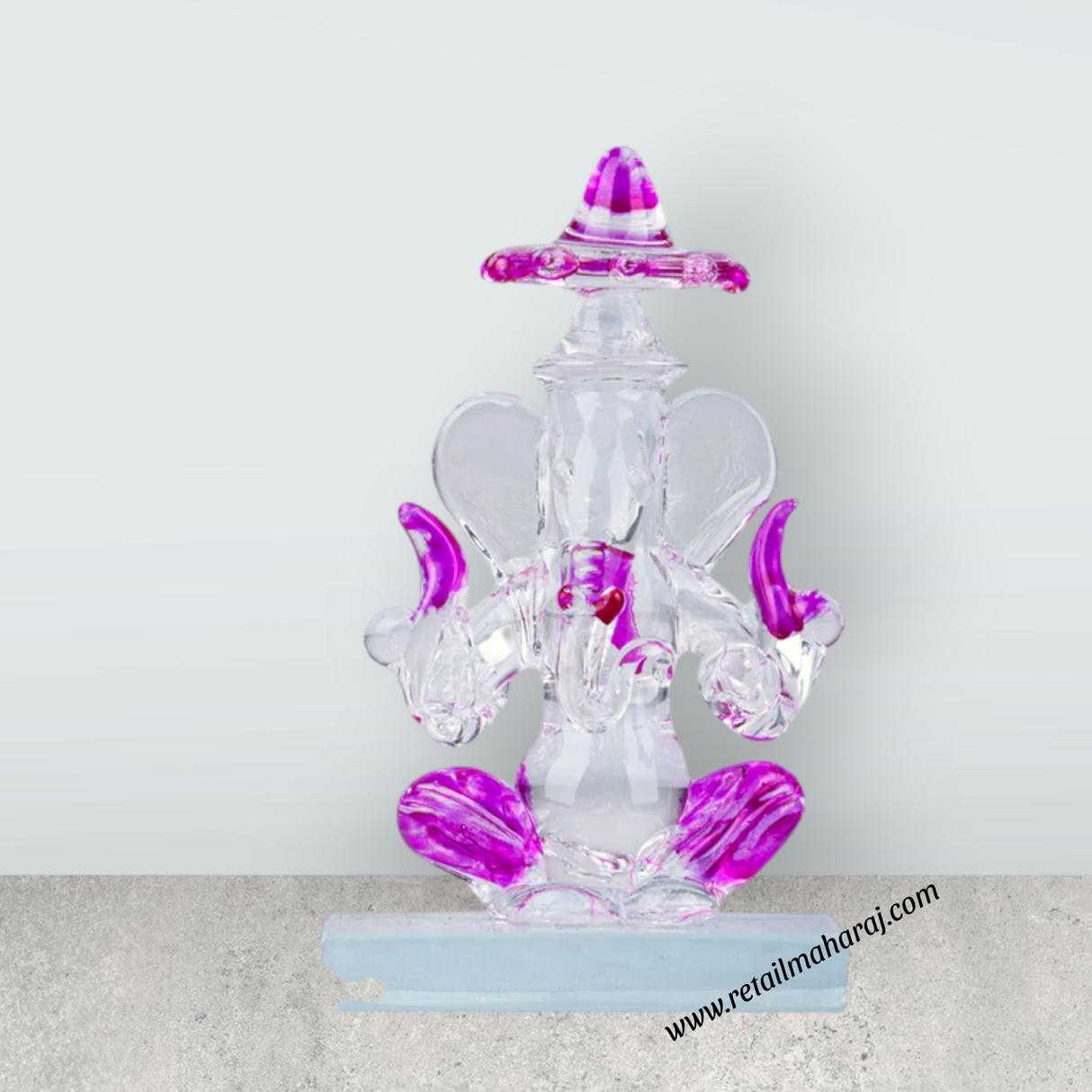 Ganesh Murti - 3.05 x 2.05 Inches | Crystal Ganpati Murti/ Sitting Vinayaka Statue for Pooja - Retail Maharaj