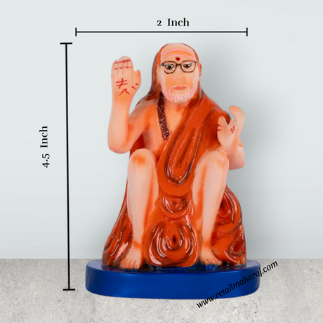 Maha Periyava Statue Sitting On Base - 4.5 x 2 Inches | Resin Statue / Maha Periyava Idol For Pooja Room - Retail Maharaj
