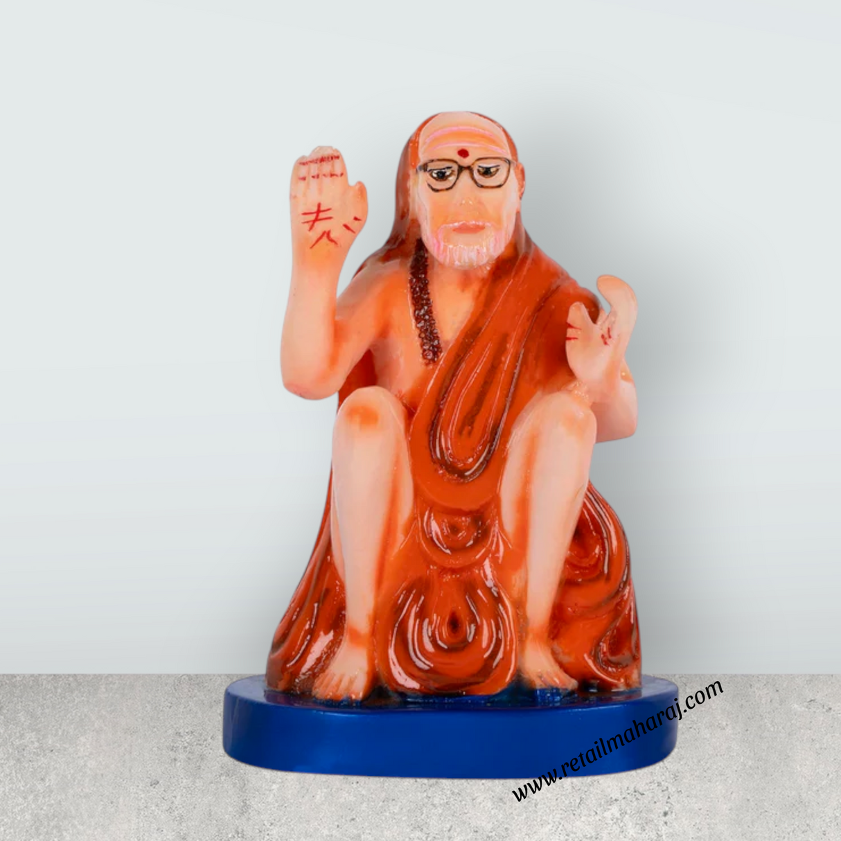 Maha Periyava Statue Sitting On Base - 4.5 x 2 Inches | Resin Statue / Maha Periyava Idol For Pooja Room - Retail Maharaj