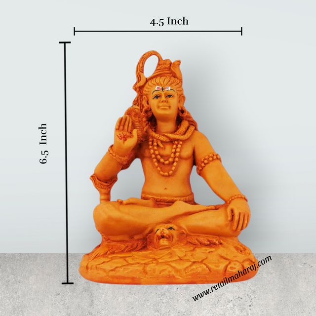 Shiva Statue Sitting On Base - 6.5 x 4.5 Inches | Resin Statue / Wooden Polish Shiv Murti for Pooja - Retail Maharaj