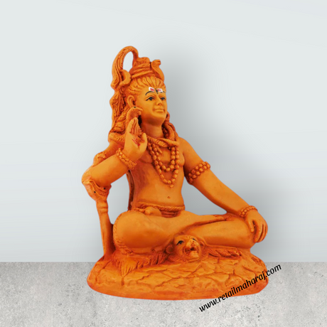 Shiva Statue Sitting On Base - 6.5 x 4.5 Inches | Resin Statue / Wooden Polish Shiv Murti for Pooja - Retail Maharaj