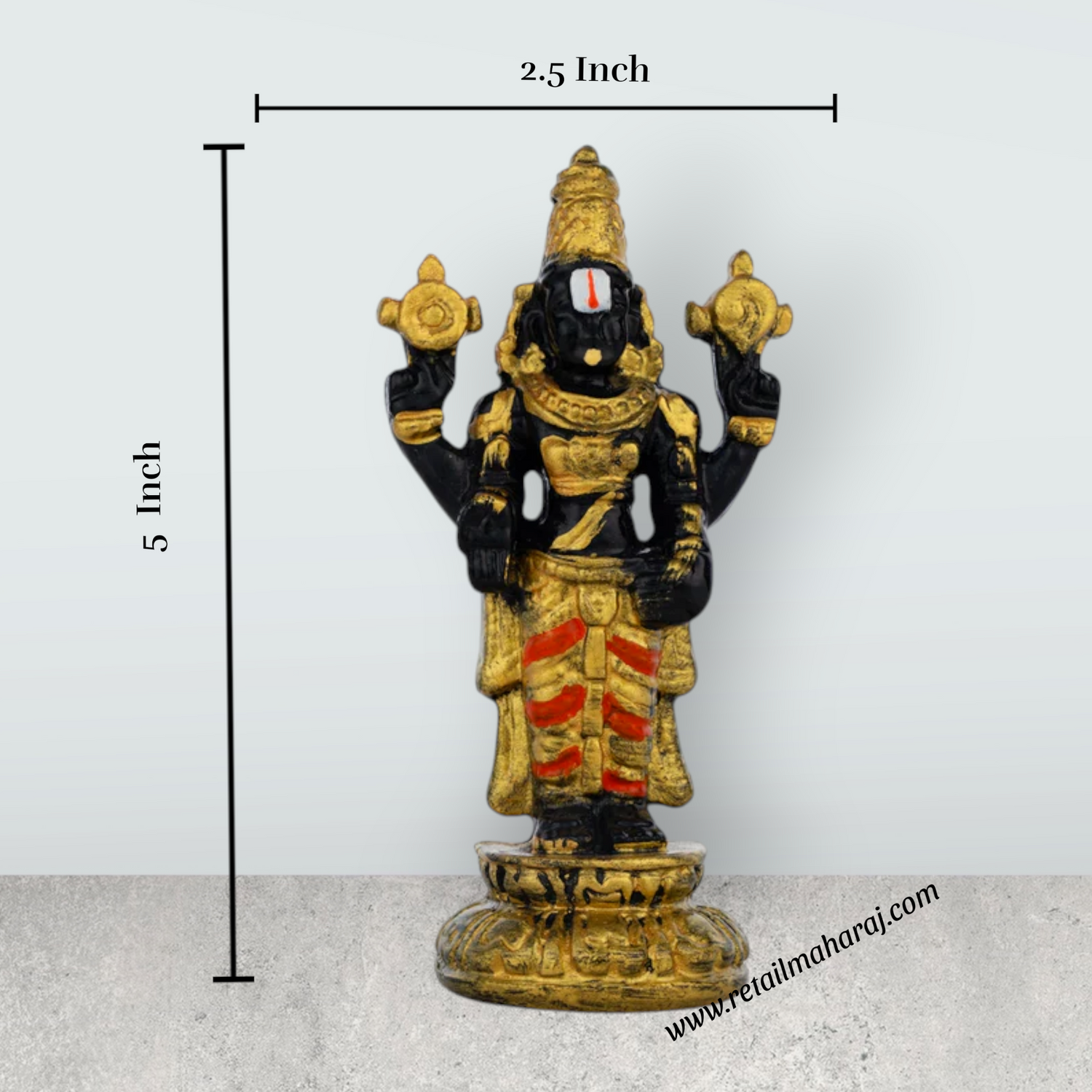 Balaji Murti Standing On Base - 5 x 2.5 Inches | Resin Statue / Venkateswara Swamy Idol / Perumal Statue For Pooja - Retail Maharaj