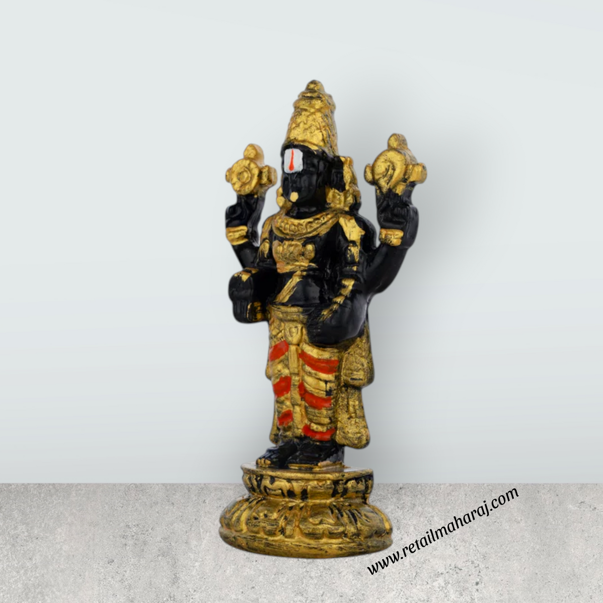 Balaji Murti Standing On Base - 5 x 2.5 Inches | Resin Statue / Venkateswara Swamy Idol / Perumal Statue For Pooja - Retail Maharaj