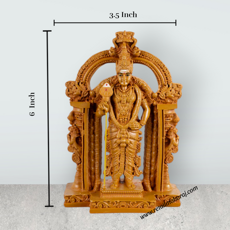 Murugan Statue With Arch - 6 x 3.5 Inches | Resin Statue/ Wooden Polish Standing Kartikeya Statue for Pooja - Retail Maharaj