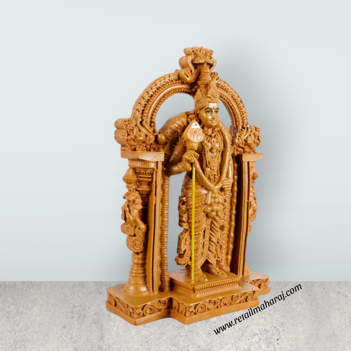 Murugan Statue With Arch - 6 x 3.5 Inches | Resin Statue/ Wooden Polish Standing Kartikeya Statue for Pooja - Retail Maharaj