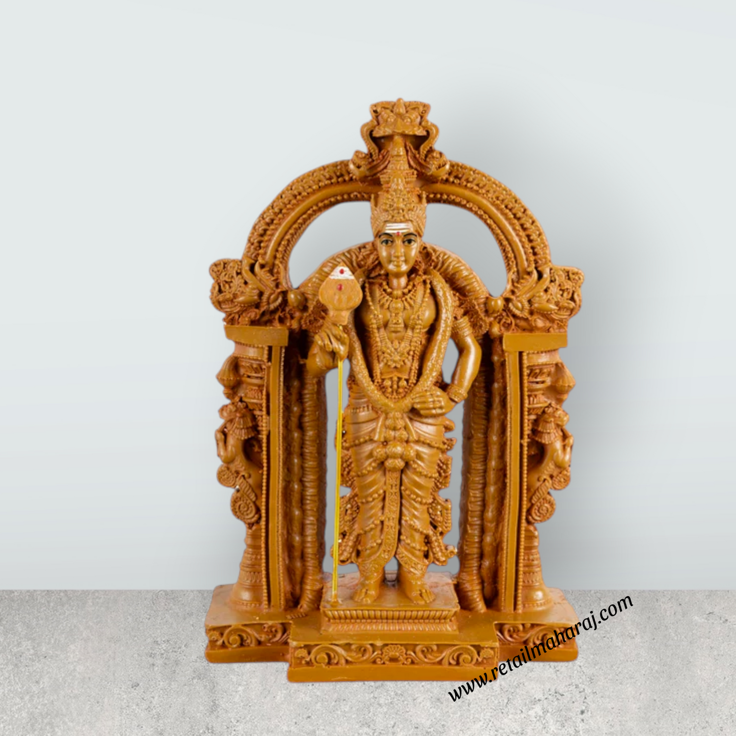 Murugan Statue With Arch - 6 x 3.5 Inches | Resin Statue/ Wooden Polish Standing Kartikeya Statue for Pooja - Retail Maharaj