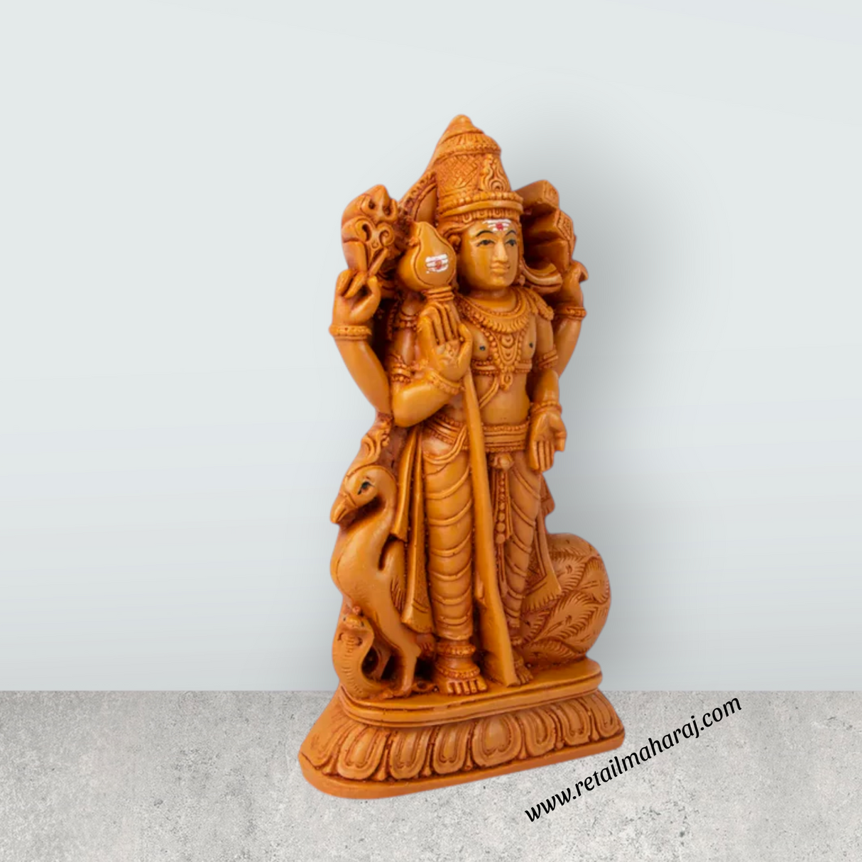 Mayil Murugan - 7 x 4 Inches | Marble Dust Statue/ Wooden Polish Peacock Murugar for Pooja - Retail Maharaj