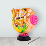 Ganesh Murti Sitting On Shankh - 7.5 x 7 Inches | Marble Dust Murti / Coloured Ganpati Murti for Pooja - Retail Maharaj