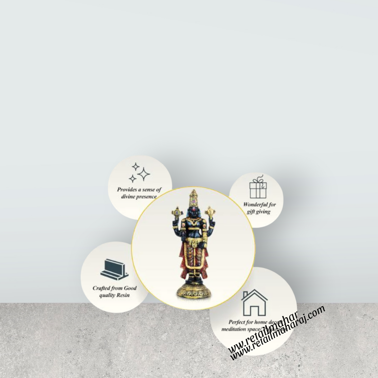 Balaji Murti - 11 Inches | Tirupati Balaji Idol/ Resin Balaji Statue for Home Decor - Retail Maharaj