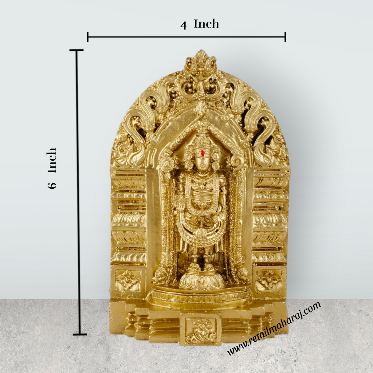 Balaji Murti - 6 x 4 Inches | Resin Statue/ Brass Polish Balaji Idol/ Venkateswara Idol for Pooja