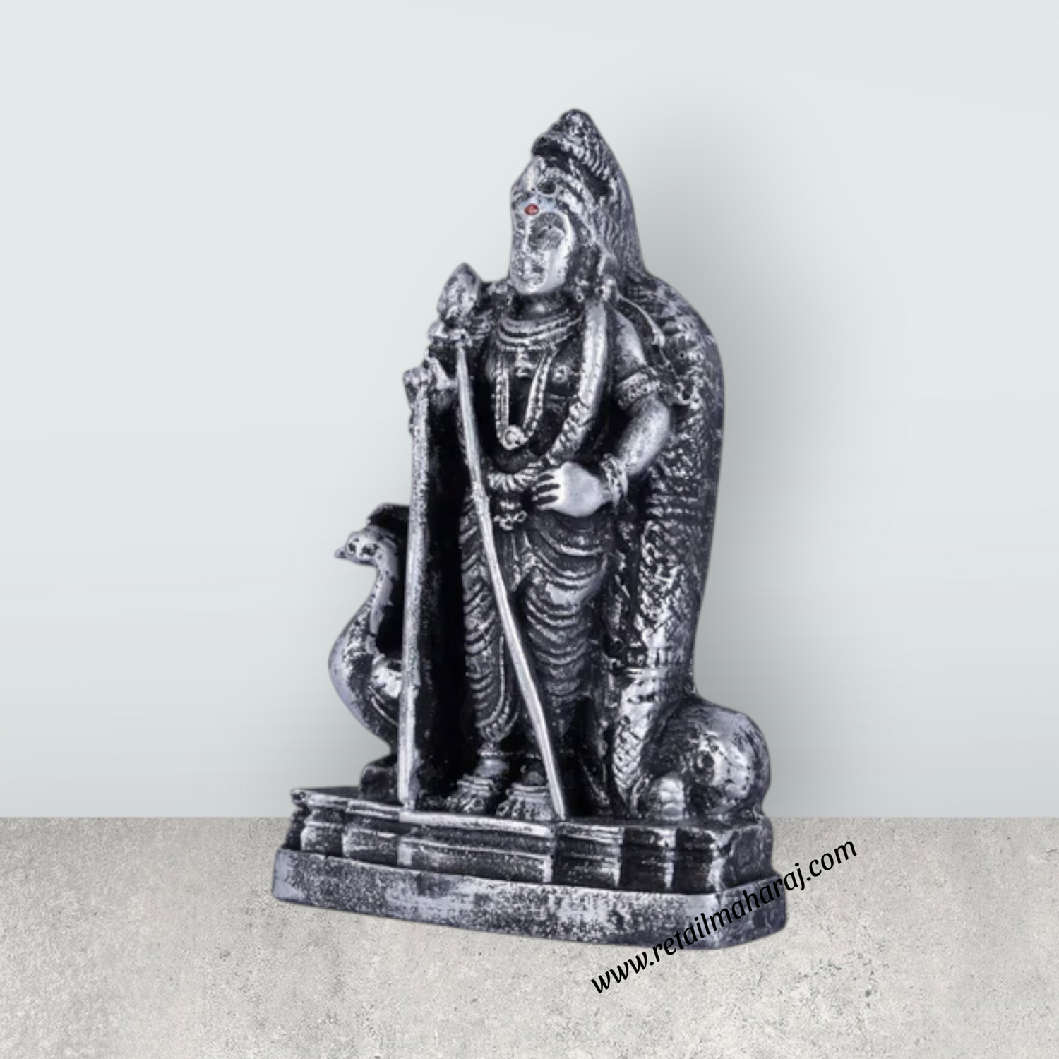Murugan Statue With Peacock - 4 x 2.5 Inches | Resin Murugan Murti/Antique Silver Polish Murugan Silai for Home - Retail Maharaj