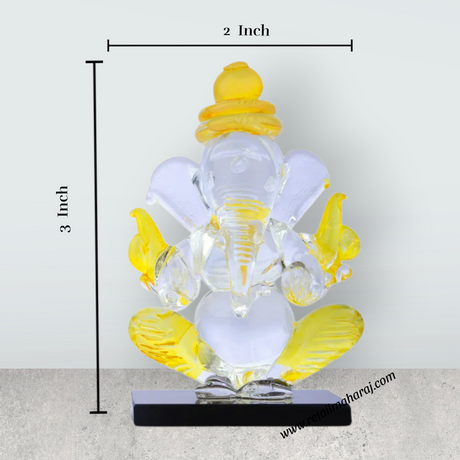 Ganesh Murti - 3 x 2 Inches | Glass Vinayaka Idol/ 2 In 1 Ganpati Murti/ Colour Ganesha Idol for Pooja - Retail Maharaj