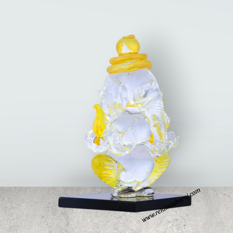 Ganesh Murti - 3 x 2 Inches | Glass Vinayaka Idol/ 2 In 1 Ganpati Murti/ Colour Ganesha Idol for Pooja - Retail Maharaj