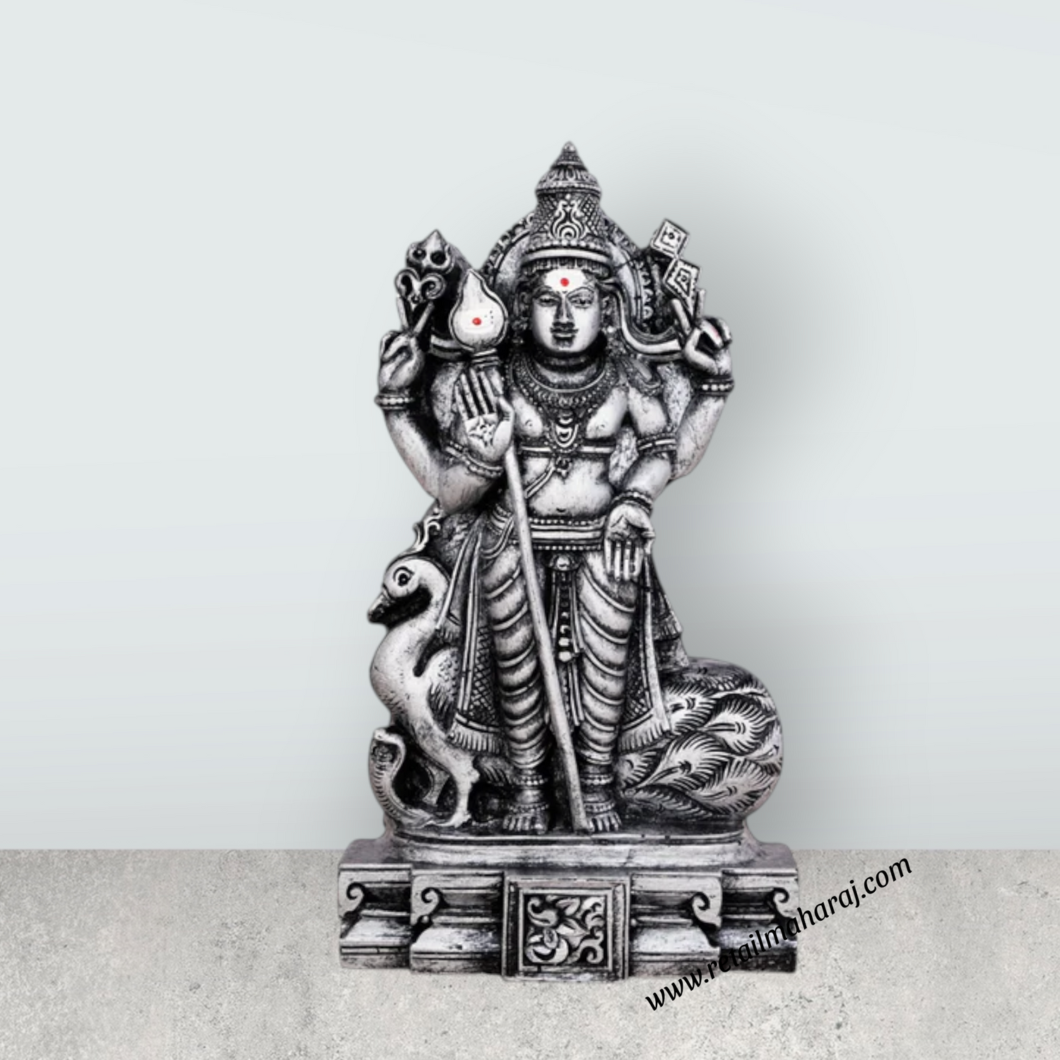 Mayil Murugan Statue - 8 x 4.5 Inches | Resin Statue/ Stone Polish Peacock Murugan Idol for Pooja - Retail Maharaj