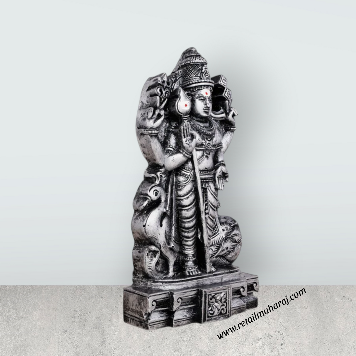 Mayil Murugan Statue - 8 x 4.5 Inches | Resin Statue/ Stone Polish Peacock Murugan Idol for Pooja - Retail Maharaj