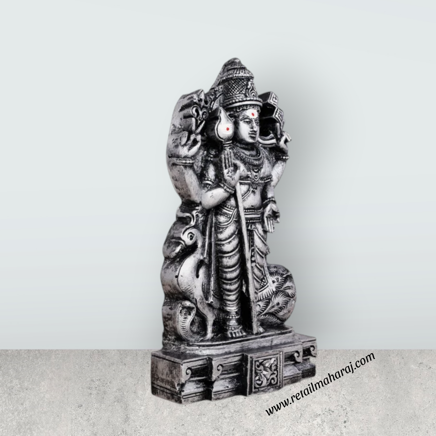 Mayil Murugan Statue - 8 x 4.5 Inches | Resin Statue/ Stone Polish Peacock Murugan Idol for Pooja - Retail Maharaj