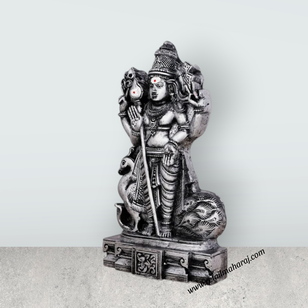 Mayil Murugan Statue - 8 x 4.5 Inches | Resin Statue/ Stone Polish Peacock Murugan Idol for Pooja - Retail Maharaj