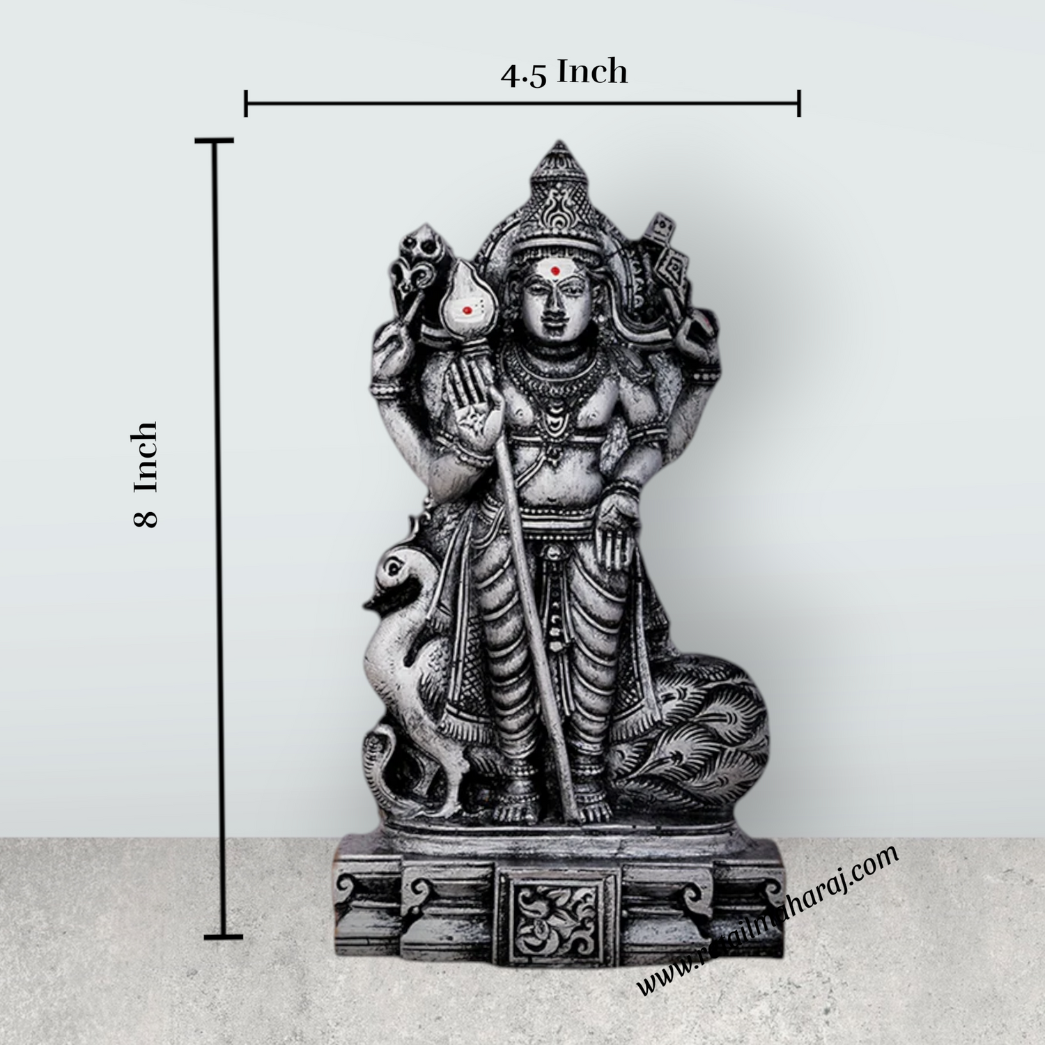 Mayil Murugan Statue - 8 x 4.5 Inches | Resin Statue/ Stone Polish Peacock Murugan Idol for Pooja - Retail Maharaj