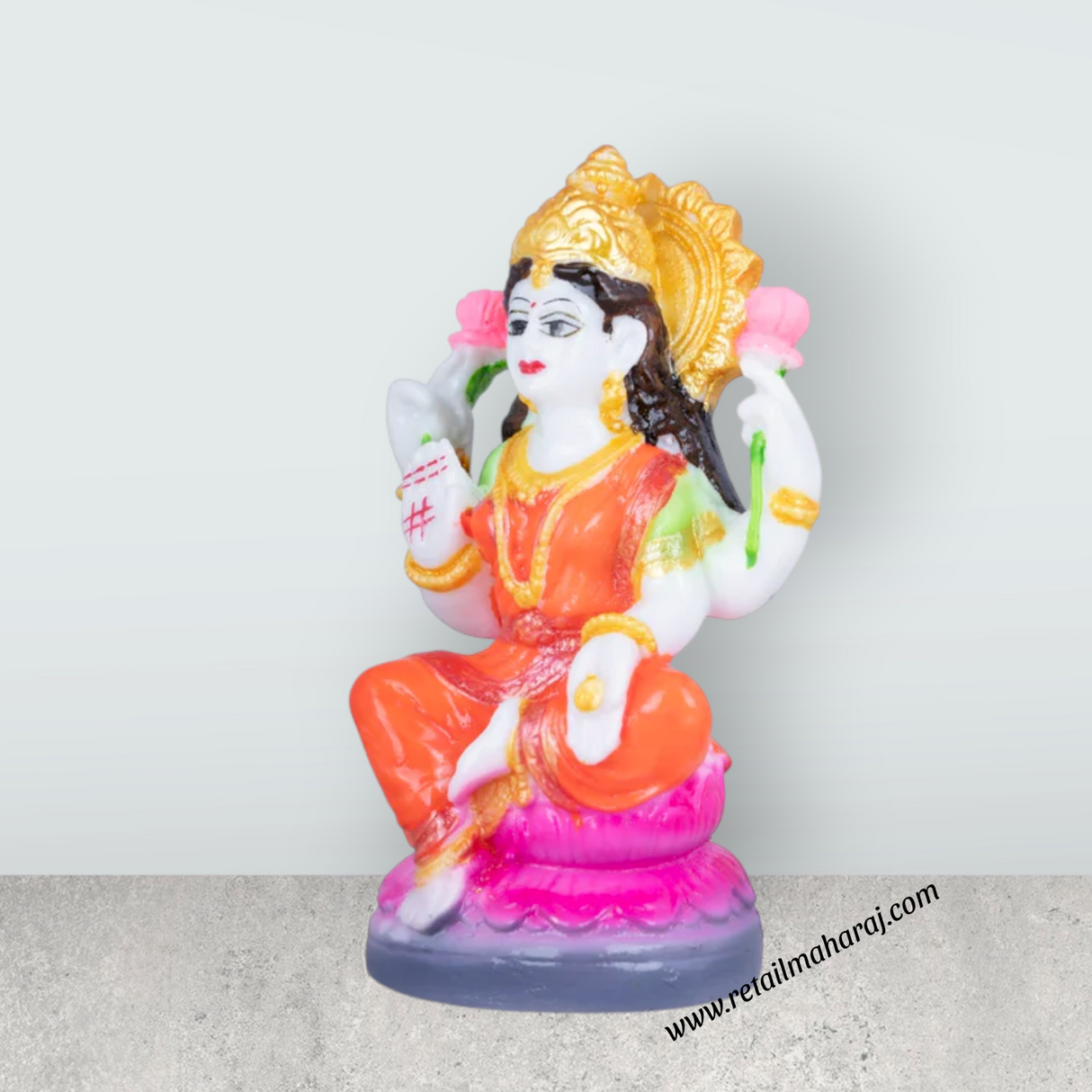 Lakshmi Idol Sitting On Lotus - 4.5 x 2.5 Inches | Marble Murti/ Sitting Laxmi Idol/ Laxmi Murti for Pooja - Retail Maharaj