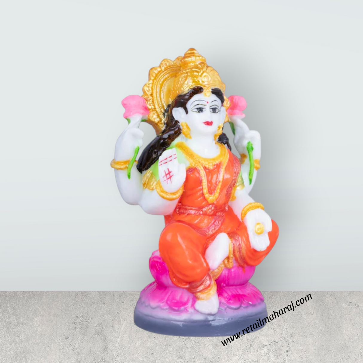 Lakshmi Idol Sitting On Lotus - 4.5 x 2.5 Inches | Marble Murti/ Sitting Laxmi Idol/ Laxmi Murti for Pooja - Retail Maharaj