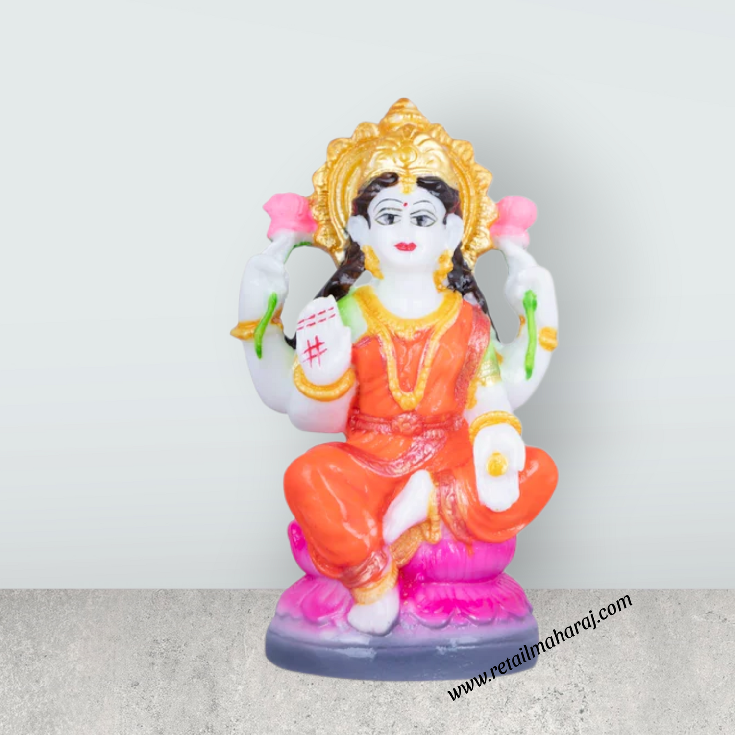 Lakshmi Idol Sitting On Lotus - 4.5 x 2.5 Inches | Marble Murti/ Sitting Laxmi Idol/ Laxmi Murti for Pooja - Retail Maharaj