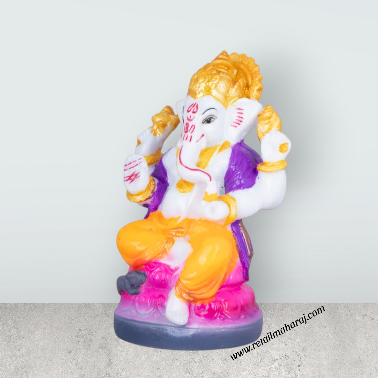 Ganesh Murti Sitting On Lotus - 4.5 x 2.5 Inches | Marble Murti/ Ganpati Murti/ Ganesh Idol for Pooja - Retail Maharaj