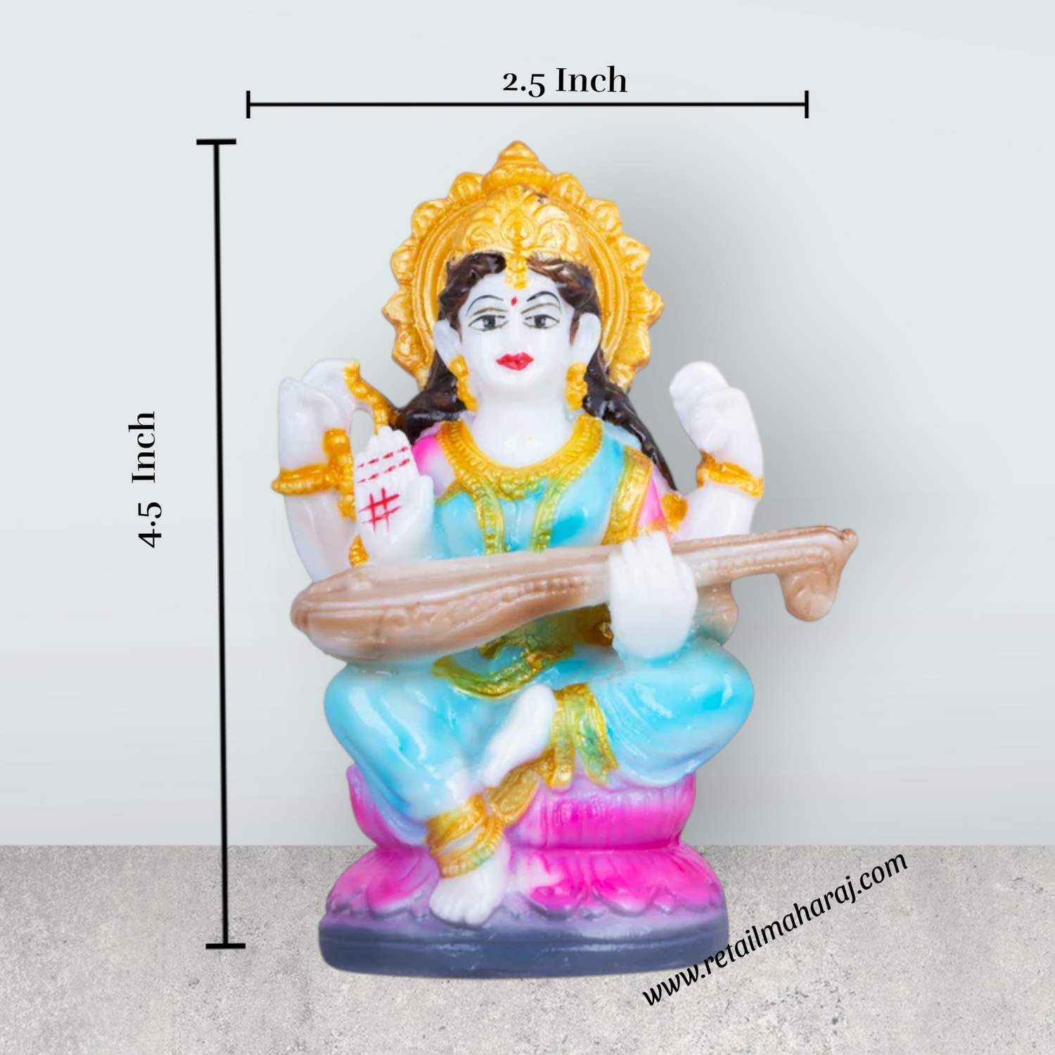 Saraswati Murti Sitting On Lotus - 4.5 x 2.5 Inches | Marble Murti/ Saraswati Idol/Saraswathy Idol for Home - Retail Maharaj