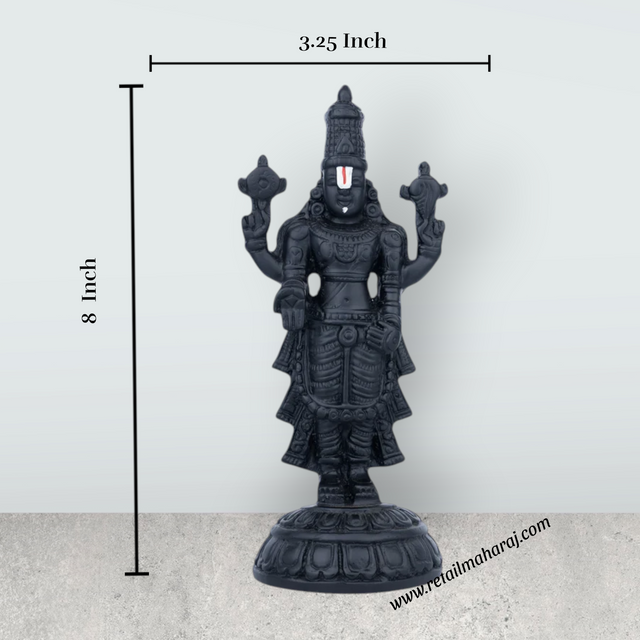 Balaji Murti Standing On Base - 8 x 3.25 Inches | Resin Statue / Black Polish Venkateswara Swamy Idol for Pooja - Retail Maharaj