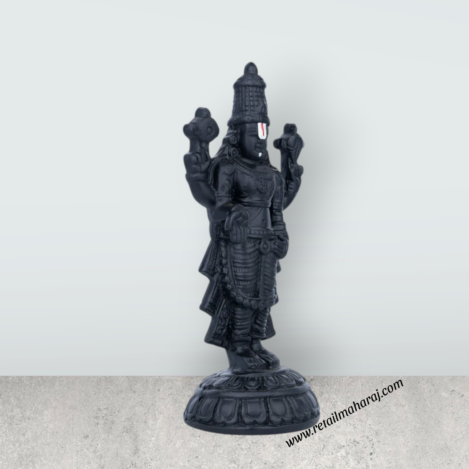 Balaji Murti Standing On Base - 8 x 3.25 Inches | Resin Statue / Black Polish Venkateswara Swamy Idol for Pooja - Retail Maharaj