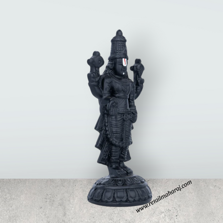 Balaji Murti Standing On Base - 8 x 3.25 Inches | Resin Statue / Black Polish Venkateswara Swamy Idol for Pooja - Retail Maharaj