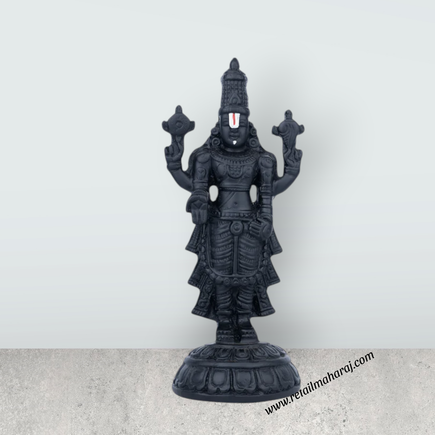 Balaji Murti Standing On Base - 8 x 3.25 Inches | Resin Statue / Black Polish Venkateswara Swamy Idol for Pooja - Retail Maharaj