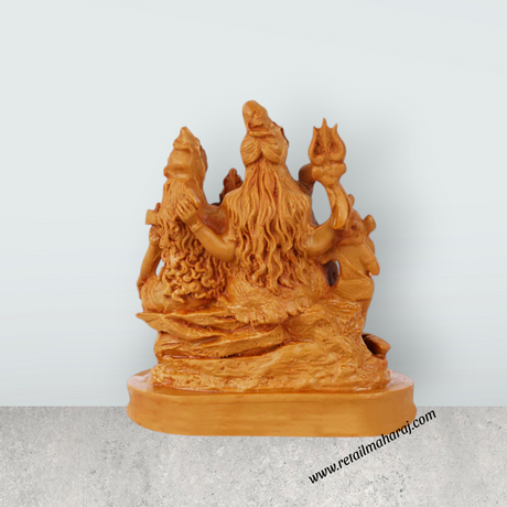 Shiv Family Murti With Base - 6 x 5 Inches | Resin Statue/ Wooden Colour Shiva Family Statue for Worship - Retail Maharaj