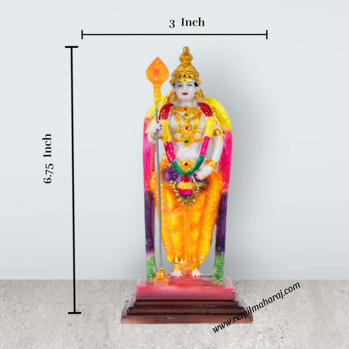 Malaysia Murugan Statue Standing On Base - 6.75 x 3 Inches | Marble Murti/ Kartikeya Statue for Home & Office - Retail Maharaj