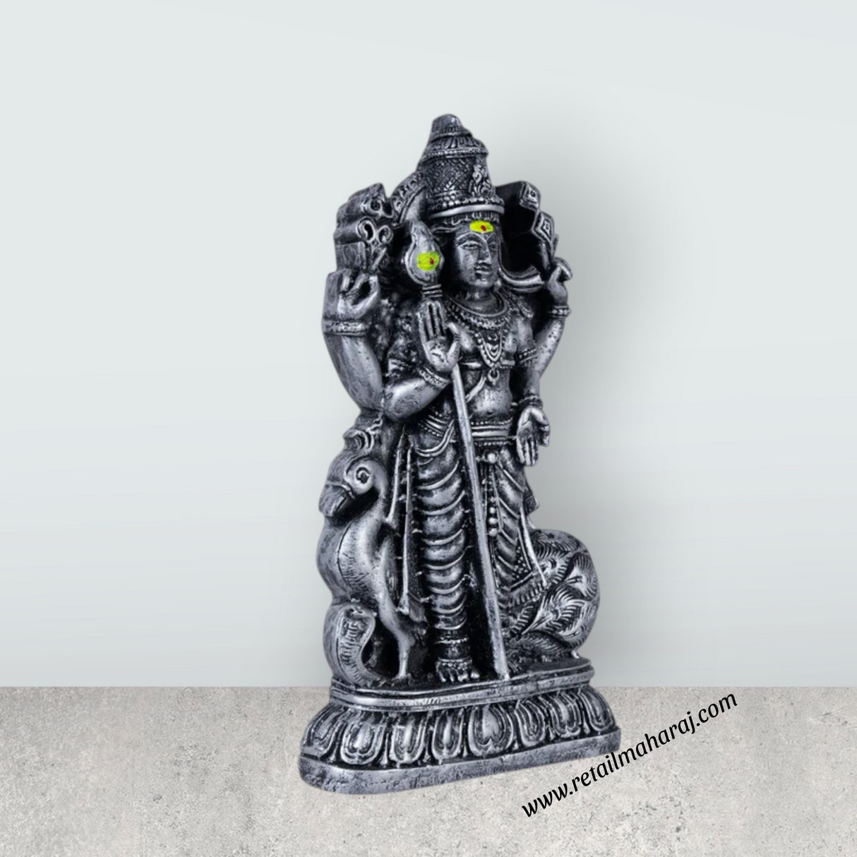 Murugan Statue With Peacock - 7.5 x 4 Inches | Resin Murugan Murti/ Antique Silver Polish Murugan Silai for Home - Retail Maharaj