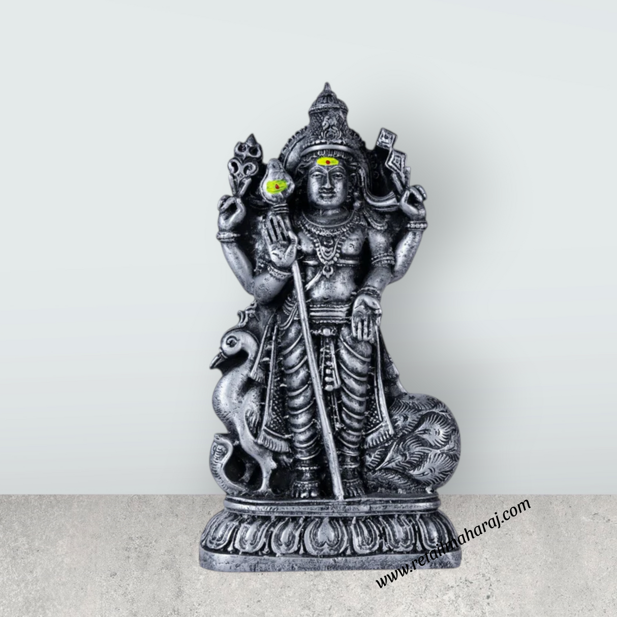 Murugan Statue With Peacock - 7.5 x 4 Inches | Resin Murugan Murti/ Antique Silver Polish Murugan Silai for Home - Retail Maharaj
