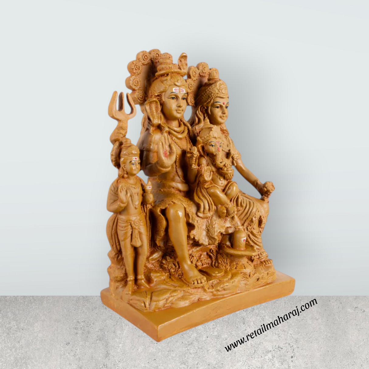 Shiv Family Murti With Base - 8.5 x 6 Inches | Resin Statue/ Wooden Polish Shiva Family Statue for Pooja - Retail Maharaj