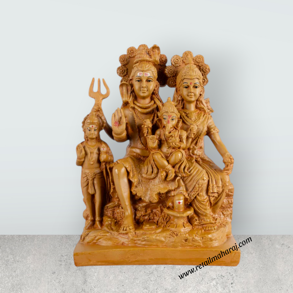Shiv Family Murti With Base - 8.5 x 6 Inches | Resin Statue/ Wooden Polish Shiva Family Statue for Pooja - Retail Maharaj